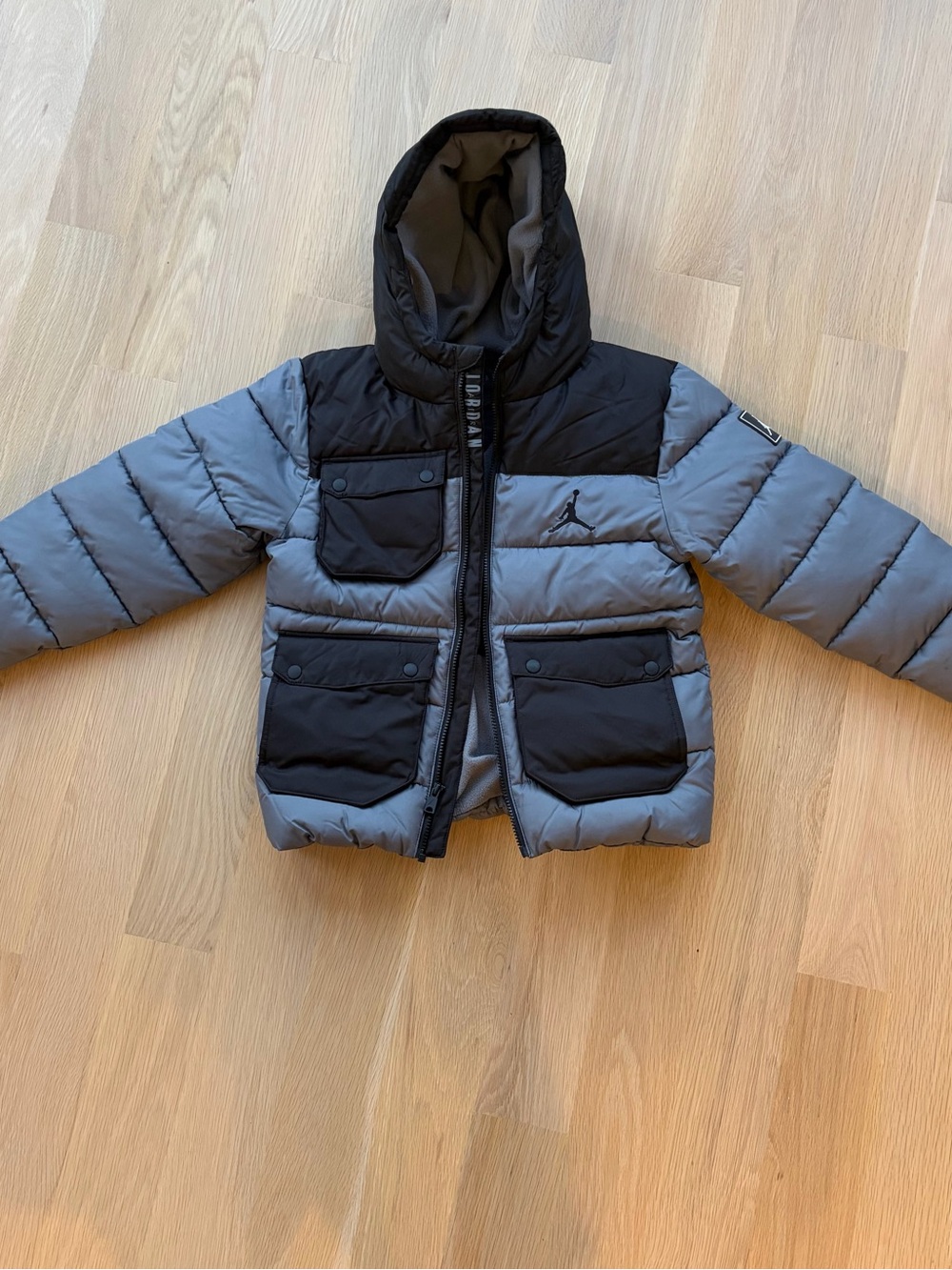 Jordan Kids Hooded Puffer Jacket - Black & Gray